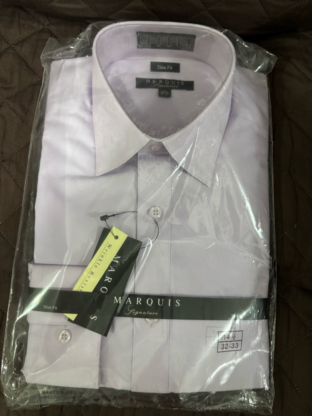 Men’s Marquis Signature Slim Fit Dress lilac– White – 14½ / 32–33